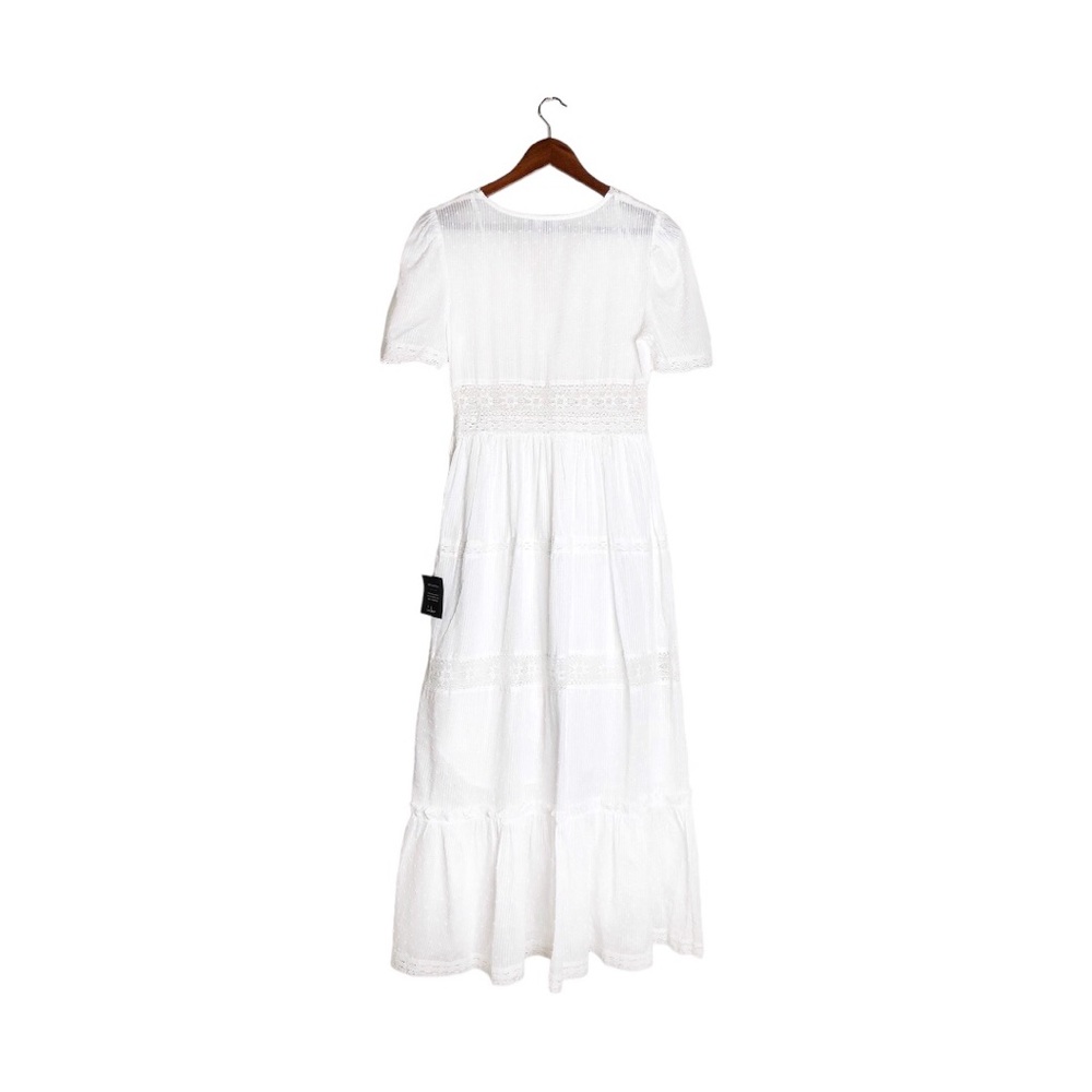 Lulu's Folklore White Swiss Dot Lace Short Sleeve Tiered Midi Dress NWT - Picture 5 of 9